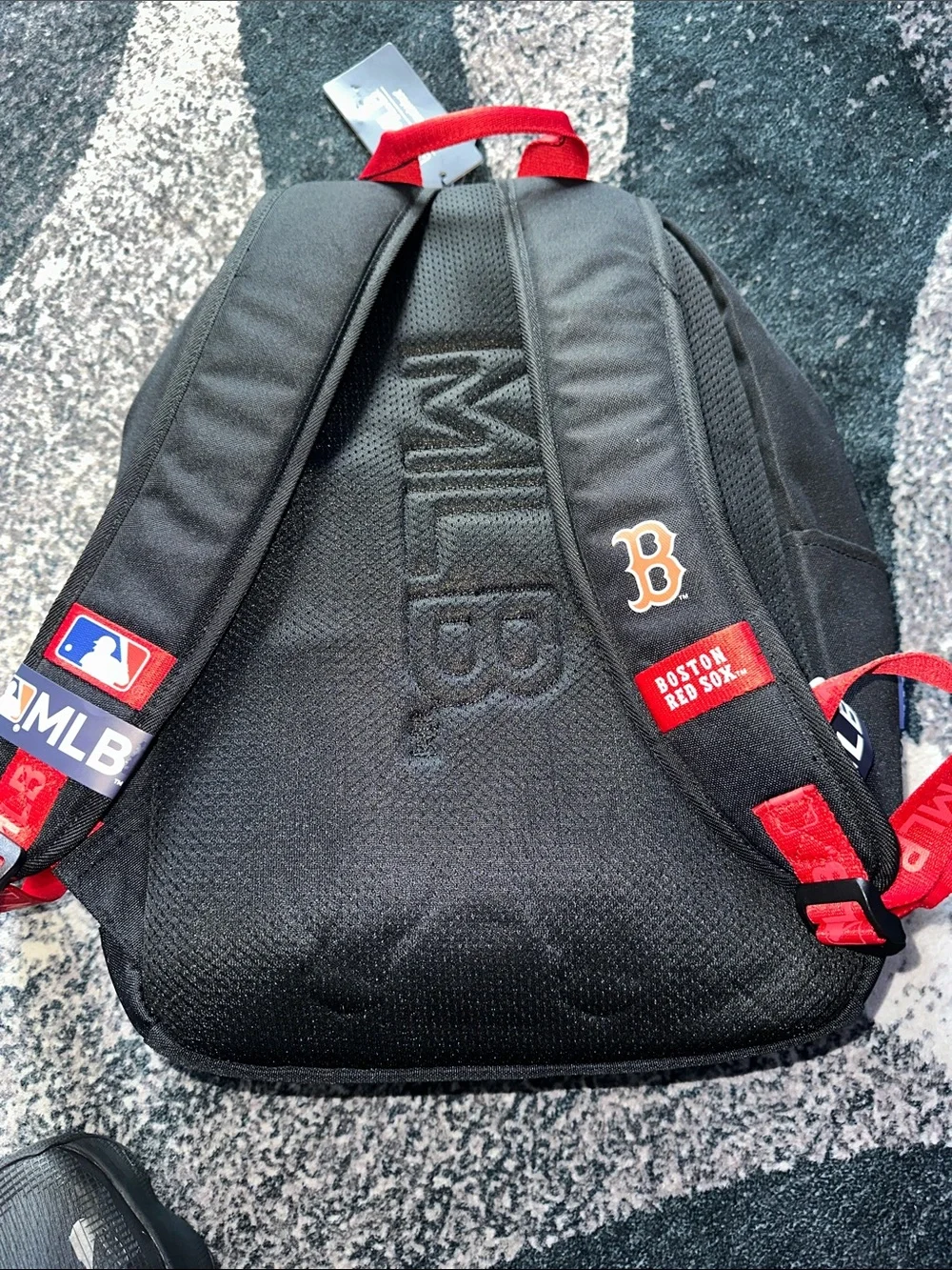 MLB Black Backpack with Red Boston B Logo